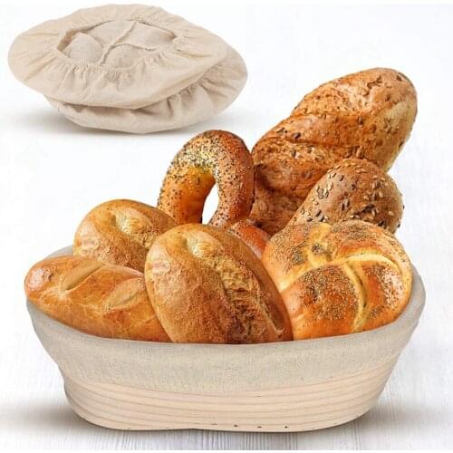Hot 6 Pcs Oval Shape Bread Proofing Basket Cover Natural Rattan Baking Dough Sourdough Proofing Basket Cloth Liner