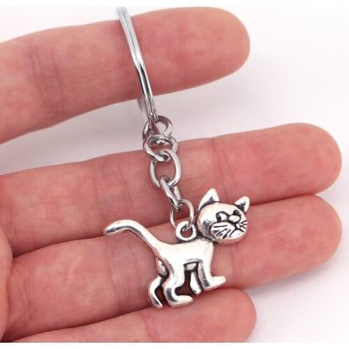 Hzew New Fashion Keychain 30x22mm cat Pendants DIY Men Jewelry Car Key Chain Ring Holder Souvenir For Gift