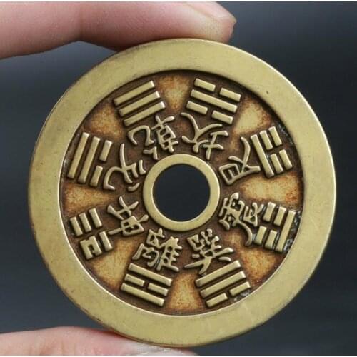 Chinese Bronze Eight Diagrams Copper Cash Amulet Pendant Exorcise Evil Spirits Statue