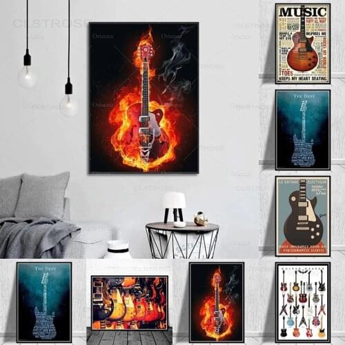Guitars Instrument Collections Music Quote Wall Art Painting Home Decor Canvas Prints Pictures Modular Nordic Poster Living Room