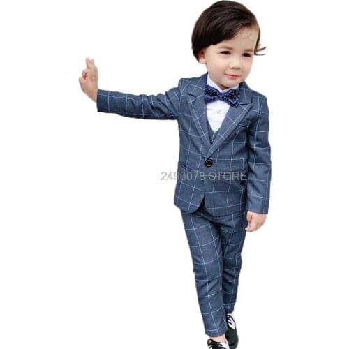 Boys Suit for Weddings Flower Boys Prom Party Formal Tuxedo Blazer Vest Pants Children School Host Dance Performance Costume