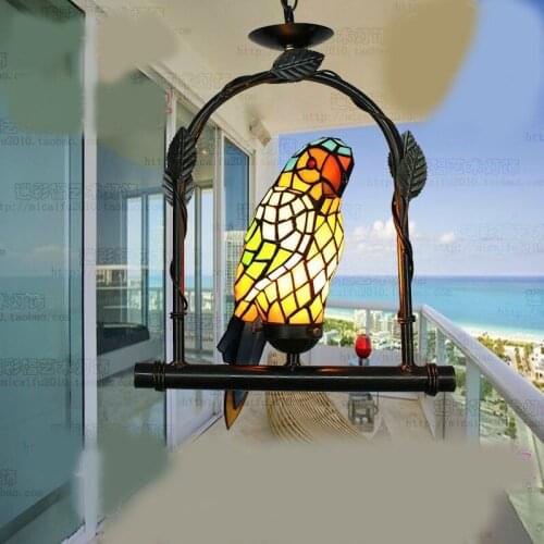 Creative Tiffany Parrot Bird Pendant Light Child Bedroom Lamps for Balcony Outdoor Home Decoration hallway porch