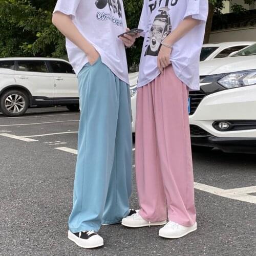 Summer Thin Casual Pants Mens Fashion Solid Color Wide-leg Pants Men Korean Loose Ice Silk Pants Mens Straight Trousers S-2XL