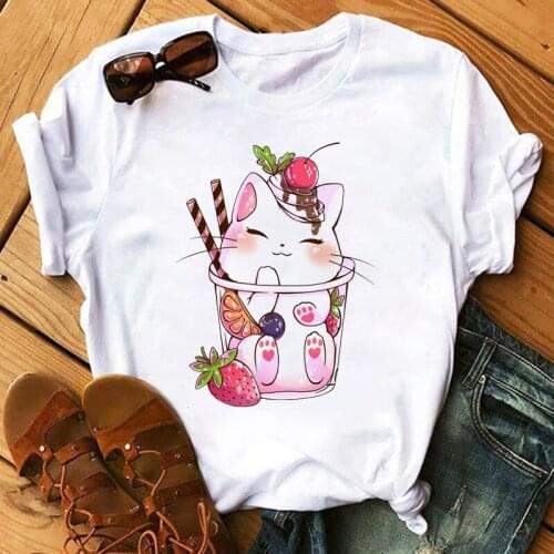 Cute Womens T-shirt Women Streetwear Panda Graphic Tees Fashion Milk Tea Printed Women Tops Funny Vintage Casual Female Tshirt