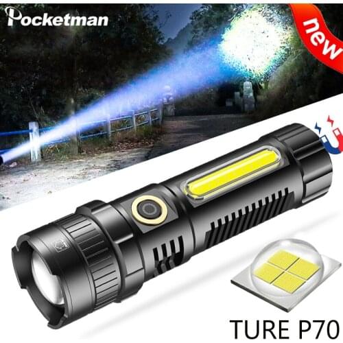 90000LM LED XHP70.2 Flashlight USB Rechargeable COB Torch Waterproof Zoom Lantern with Power Display Super Bright 26650 Light