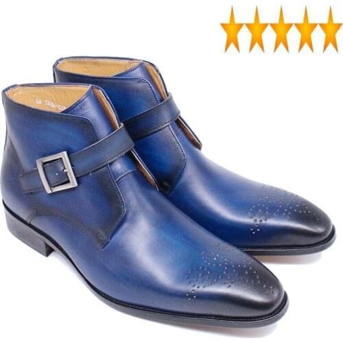 Mens Buckle Strap Genuine Fashion Leather Ankle Business Work Safety Shoes Plus Size Winter High Top Male Formal Boots