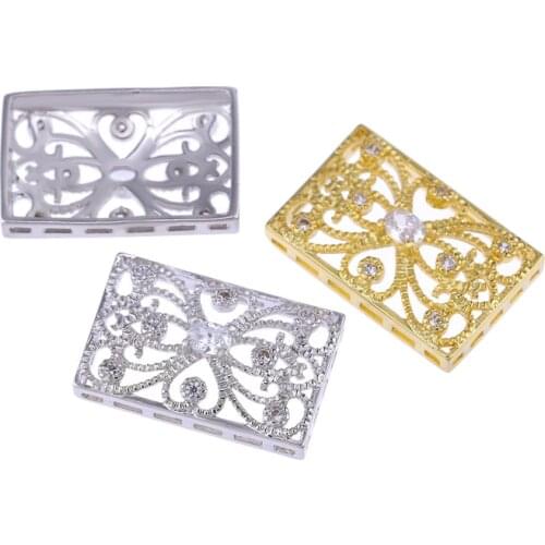 Juya DIY Pearls Jewelry Components Supplies Cubic Zirconia Floating Flower Charm Connectors For Handmade Pearls Jewelry Making