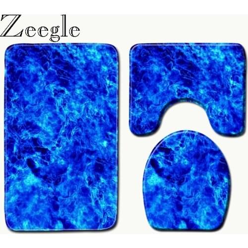 Zeegle 3Pcs/set Microfiber Bath Mats Set Pedestal Rug Toilet Mat Lid Cover Anti-slip Absorbent Bathroom Rug and Carpet