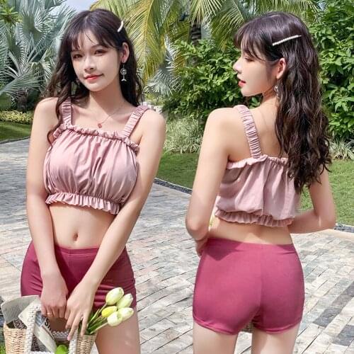 2021 New Korean Summer High Waist Bikini Swimwear Women Push Up Swimsuit Sexy Bathing Suit Female Beach Wear Swimskirt