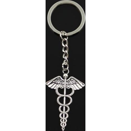 New Fashion Keychain 49x30mm Caduceus Medicine Symbol Pendants DIY Men Jewelry Car Key Chain Ring Holder Souvenir For Gift