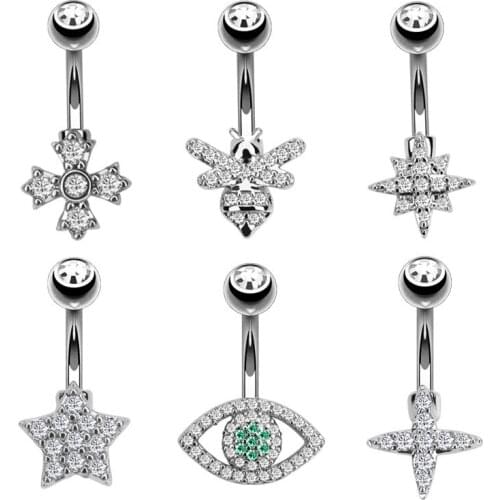 Charm Gold Color Piercing Body Jewelry CZ Zircon Stainless Steel Belly Rings Boho Animal Little Bee Piercing Navel Belly Ring