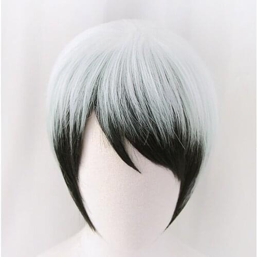 Anime Demon Slayer: Kimetsu no Yaiba Yushirou Cosplay Wigs Short Gradient Color Heat Resistant Synthetic Hair Wig + Wig Cap