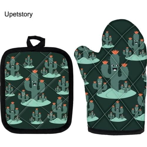 Cactus Pattern Kitchen Oven Mitts Baking Gloves Insulation Glove Pad Polyester Kitchen Gloves for Cook Hot Sale Coooking Gloves