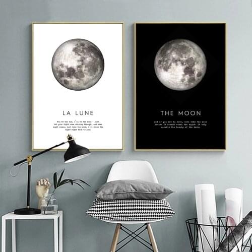 The Moon Quotes Poster Black White Wall Art Print Planet Painting Decorative Picture Modern Home Living Room Decoration