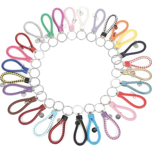 30 Colors Braided Leather Keychain Handmade Woven Key Chain DIY Pendant Car Key Ring Keychains For Men Women Small Gift Jewelry