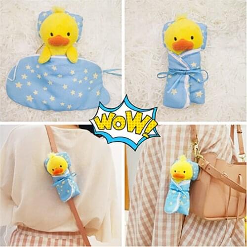 Sleeping in Bed Cute Yellow Duck Plush Toy key chain for Girl Handle shoulder Bag DIY Animal Key chain Creative Pendant