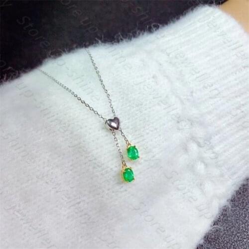 Natural Emerald Pendant 925 Silver Lady Pendant Two-color Plating Process Fashion Trend Simple Atmosphere