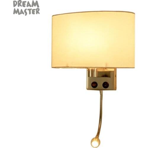 Industrial Wall Sconce Light Fixture with White Textile Lamp Shade,Wall Mount LED Decor Lamp Bedside Reading Light with Switch