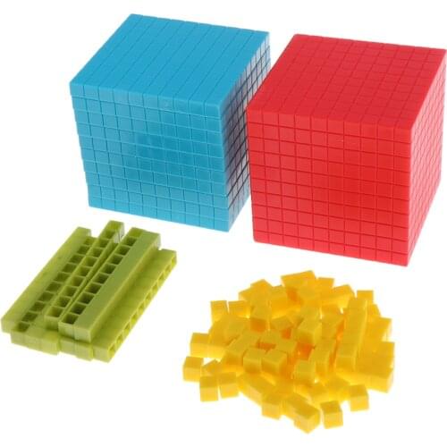 Early Math Manipulative for Kids - 4 Color Plastic Base Ten Set - Set of 121 - Teach Number Concepts, Place Value and Volume