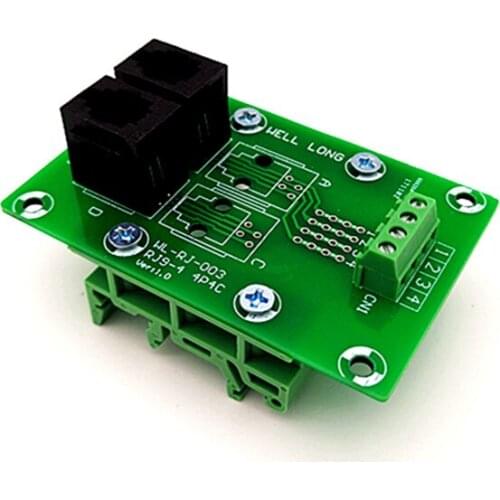 RJ9 4P4C Right Angle Jack 2-Way Buss Breakout Board, Terminal Block, Connector