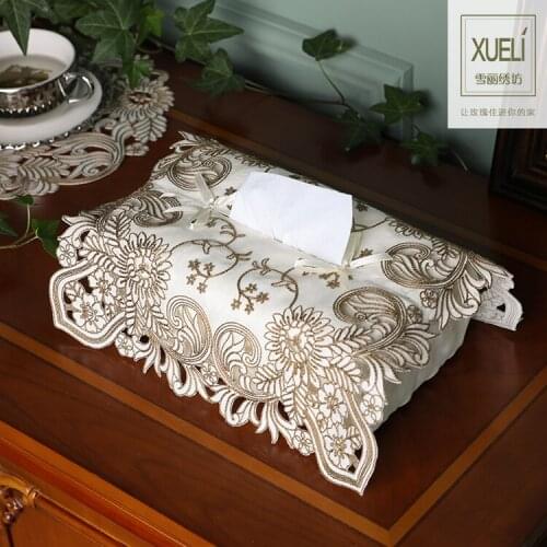 Luxurious champagne lace embroidery cloth art European style Paper towel set Take paper towel set 24*12*8cm XYFH