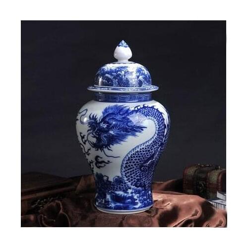 HAND PAINT Dragon Blue And White Porcelain Ceramic Temple Jars