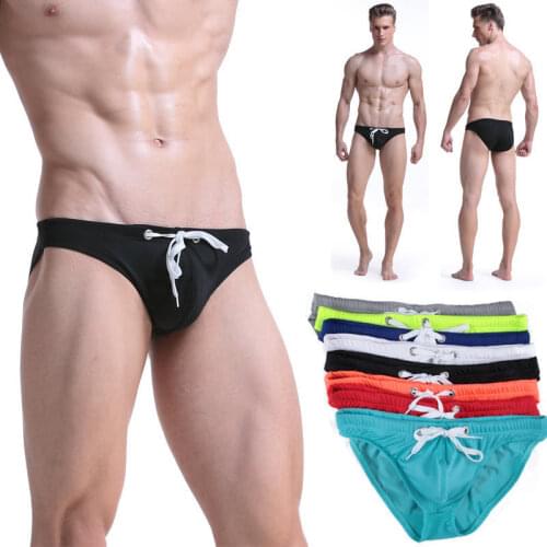 Sexy Swim Trunks Mens Swimsuit New Swimming Briefs Triangle Mens Bikini Swimwear Beach Bathing Suit Non-slip Waist Ties Shorts