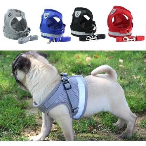 Hot Dog Harness Small Medium Dogs Pug Vest 1PC Pets Supplies Mesh Harness For Chihuahua Puppy Lead Leash Nylon Reflective