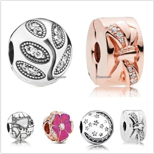 Authentic 925 Sterling Silver Twinkling Night Star Crystal Clip Stopper Charm Bead Fit Pandora Bracelet & Necklace Jewelry