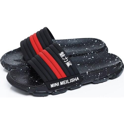 Fashion New Summer Mens Slippers Casual Flat Home Bathroom Slides Outside Durable Striped Male Slippers Shoes