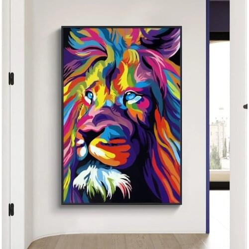 Modern Wall Art Painting Abstract Animal Art Canvas Prints Wall Colorful Lion Head Picture for Living Room Decoration