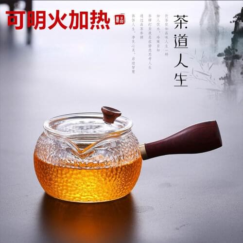 Japanese style side handle glass tea making pot, domestic high temperature resistant filter hammer shaped tea pot with inner lin