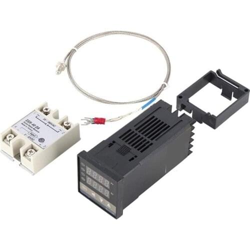 Rex-C100 Smart Pid Temperature Controller with 40A Solid State Relay + K Thermocouple Gd Set AC110V-240V 0 to 400Celsius