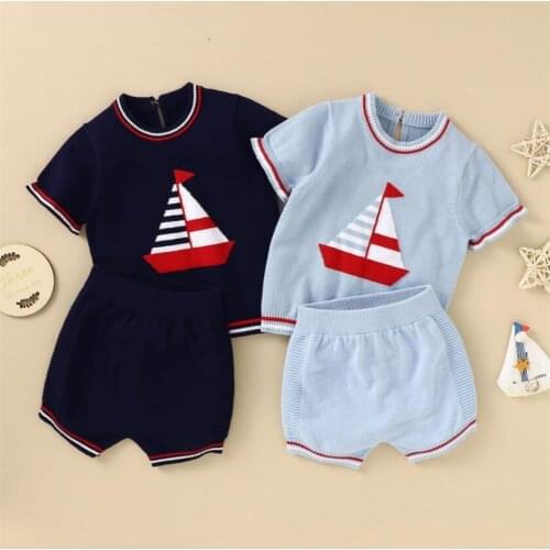 Knitted Baby Clothes Newborn Spring Summer 2021 Baby Boys Clothes Set Cotton Sailor Infant Toddler Outfits For Boy T-Shirt Pant