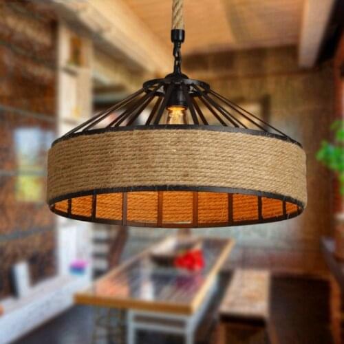 Vintage Iron Pendant Lights Retro Hemp Rope Hanging Lamp Fixtures Dining Room Bar Cafe Restaurant Indoor Suspension Luminaire