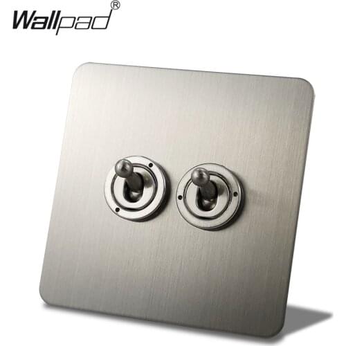 Wallpad Silver 2 Gang 2 Buttons Toggle Switch Electric Light Switch Satin Chrome Brushed Stainless Steel Panel
