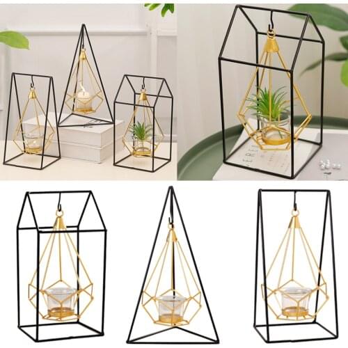 Nordic Style Iron Geometric Candle Holders Glass Tealight Holder Home Decorate Metal Crafts Wedding Party Decoration