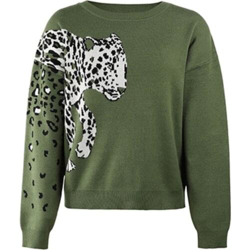 Sweaters For Women Fashion Leopard Pullovers 2021 New Autumn Winter Clothes Female Long Sleeve Knit Top Jumper Casual Knitwear