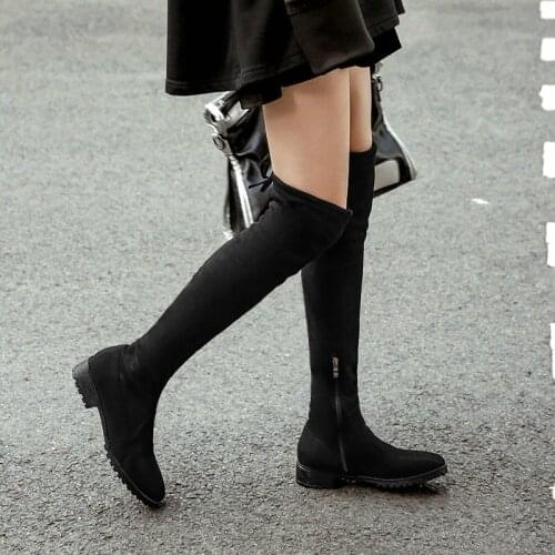 2021 New Winter Over-The-Knee Womens Boots Low Square Heel Ladies Fashion Leopard Print Lace-Up Zipper Round Toe Womens Shoes