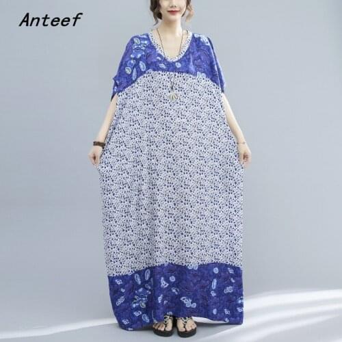 Short sleeve cotton satin vintage floral dresses for women casual loose maxi long summer beach dress elegant 2021