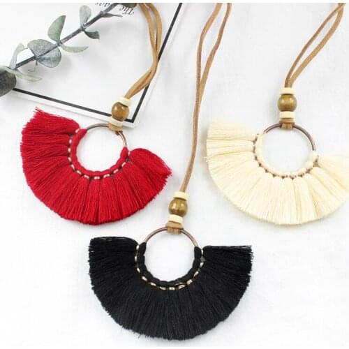 Fashion Bohemian Seven Colors Tassel Long Chain Necklace Fringed Braided Circular For Women Sweater Pendant Jewelry