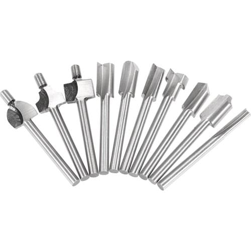 10pcs 1/8" HSS Wood Router Bits Files Titanium Coated Mini 3mm Wood Cutter Milling Fits Dremel Rotary Set Carpenter Tool w/ Case