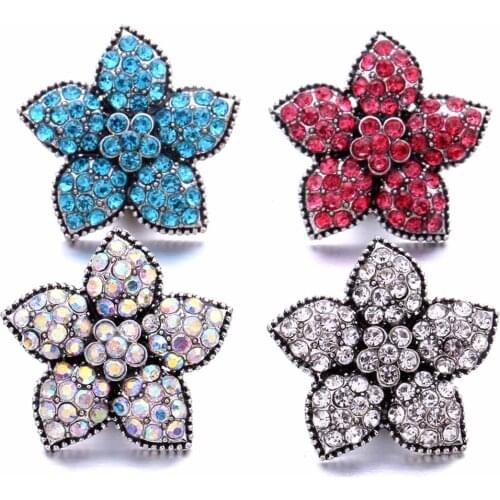 10pcs/lot New Snap Jewelry Crystal Flower Snap Buttons DIY Ginger Charms Fit 18mm Snap Button Bracelet Bangle
