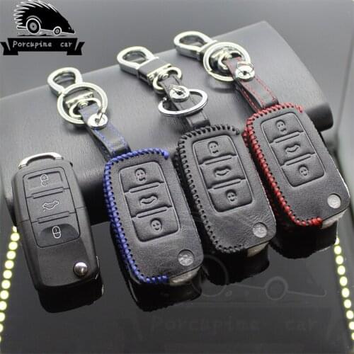3 buttons 100% Genuine leather case car key cover for Volkswagen VW Jetta MK6 Tiguan Passat Golf 4 5 6 POLO cc bora Skoda