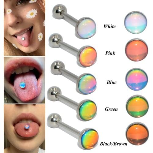 5PCS 316l Surgical Steel 14G Tongue Barbell Piercings Flash Film Bling Bling Tongue Barbell Rings Fashion Piercing Body Jewelry