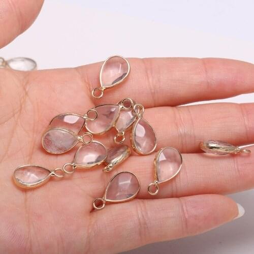 5pcs New Natural Stone Pendant Drop Type Clear Quartzs Faceted Pendant Necklace For DIY Jewelry Best Birthday Gift Size 10x14mm