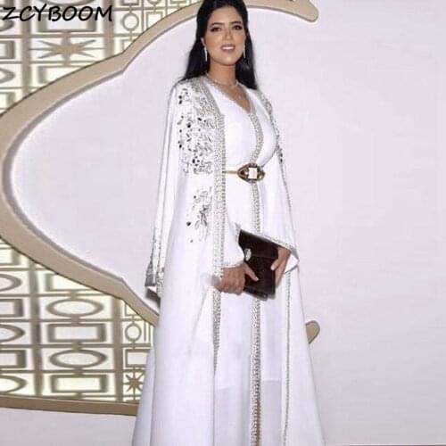 White Muslim Prom Dress 2021 Women Formal Party Night Satin Vestido De Gala Embroidery Elegant Saudi Arabia Long Evening Gowns