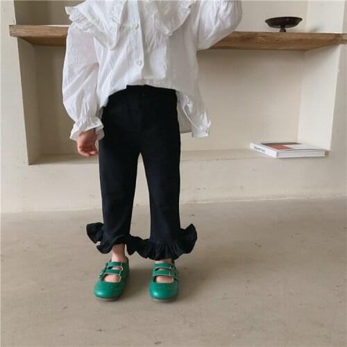 Boot Cut Pants Elastic Waist Full Length Solid Regular Cotton New Fashion Simple Cute Lovely Spring Autumn Girls Kids