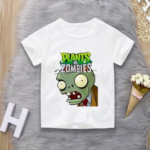 Summer Plant Vs Zombies Print Children Cotton T shirts Cartoon Game Boys Girls Clothes Kids T-shirt Clothes For 4-14 Years Teen