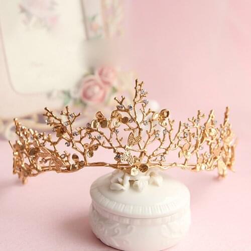 Baroque crown Golden color leaf tairas dragonfly bridal hair accessories Princess Bridal crowns headdress women ornaments gift